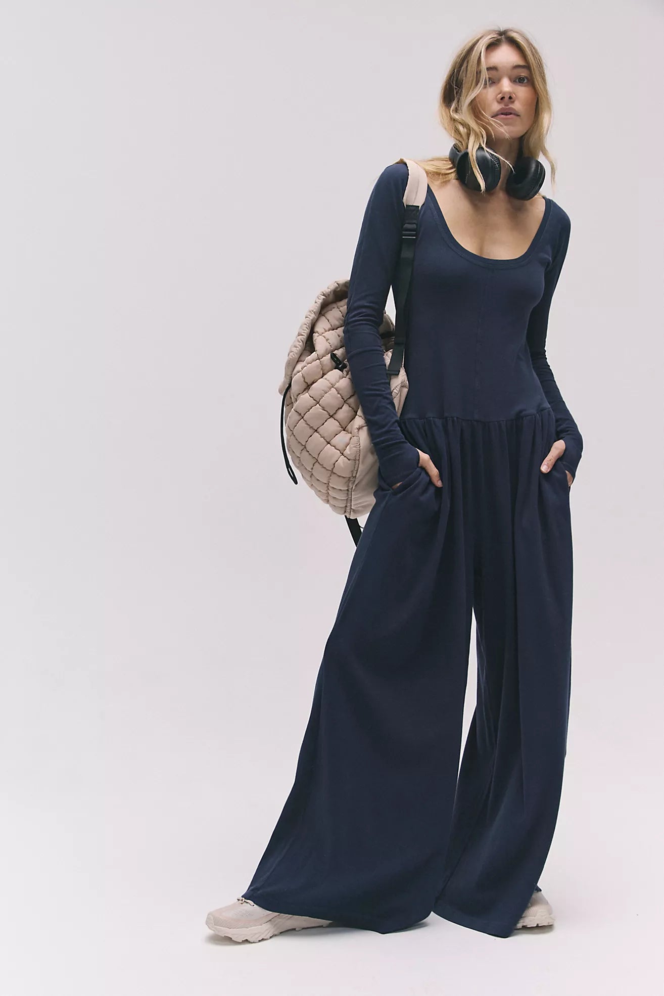 Free People Hot Shot Wide Leg Onesie/Midnight Navy