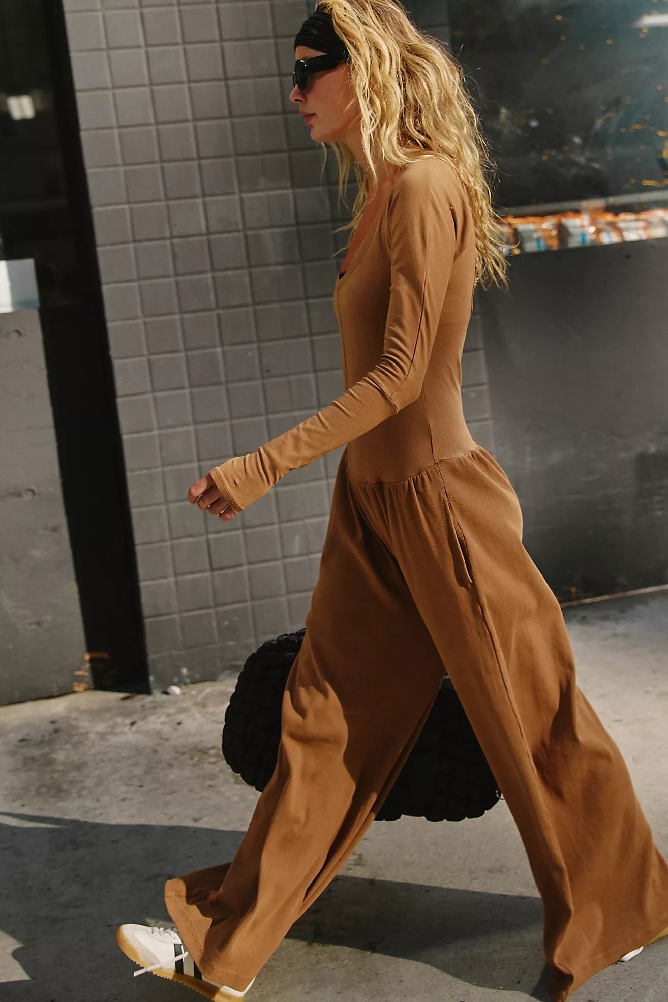 Free People Hot Shot Wide Leg Onesie/Camel