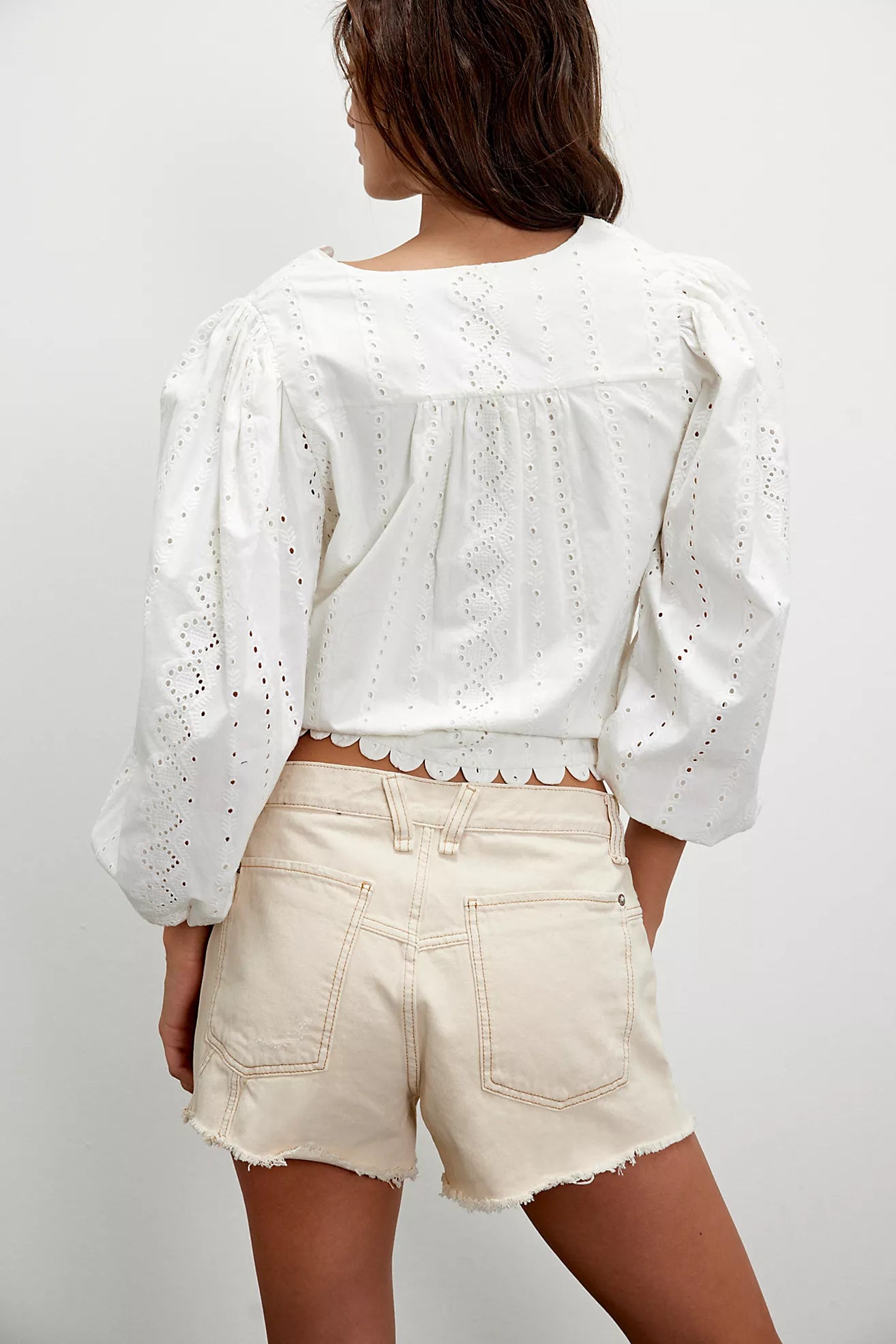 Free People We The Free Now Or Never Denim Shorts/Ecru