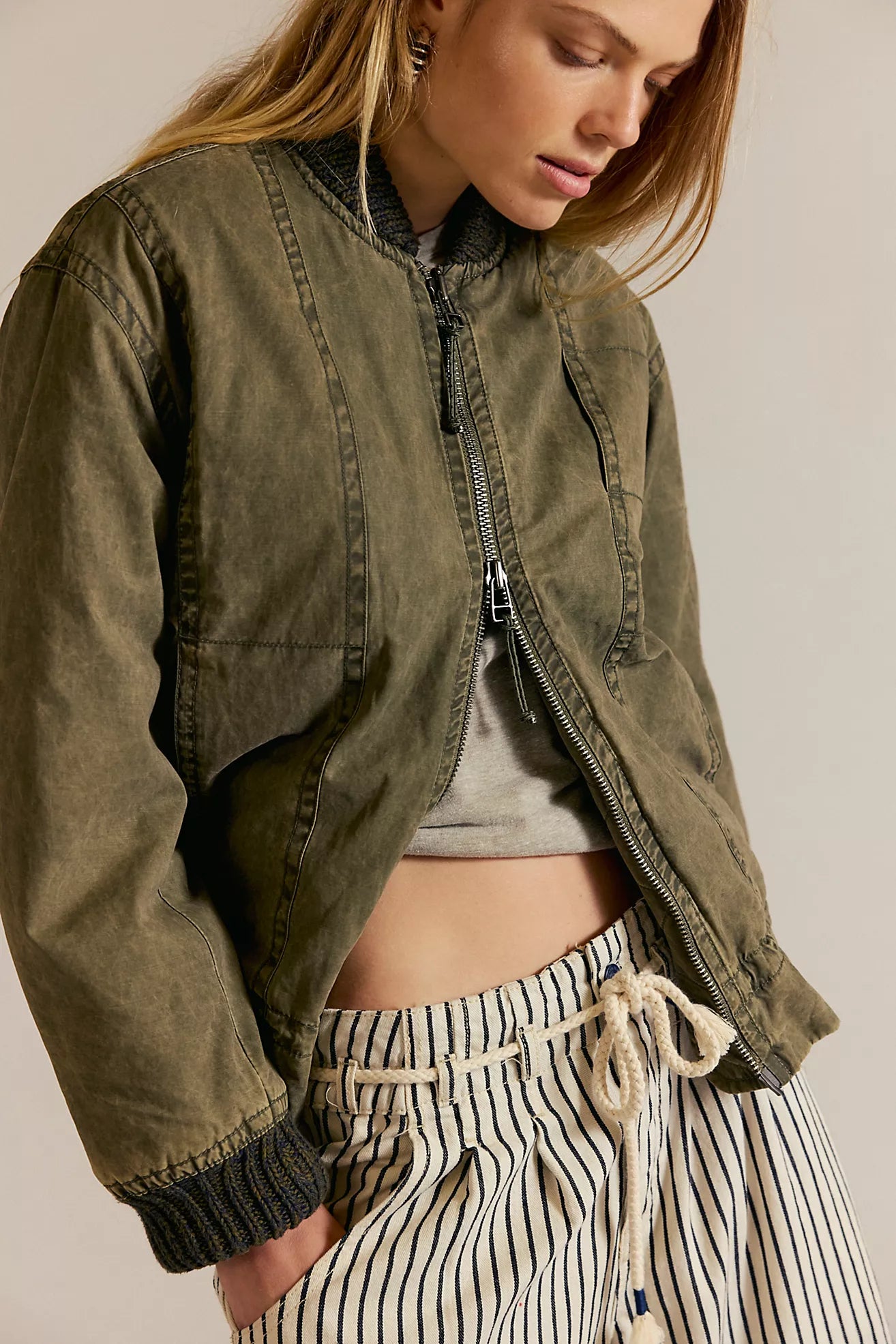 Free People We The Free Jax Washed Bomber/Olive