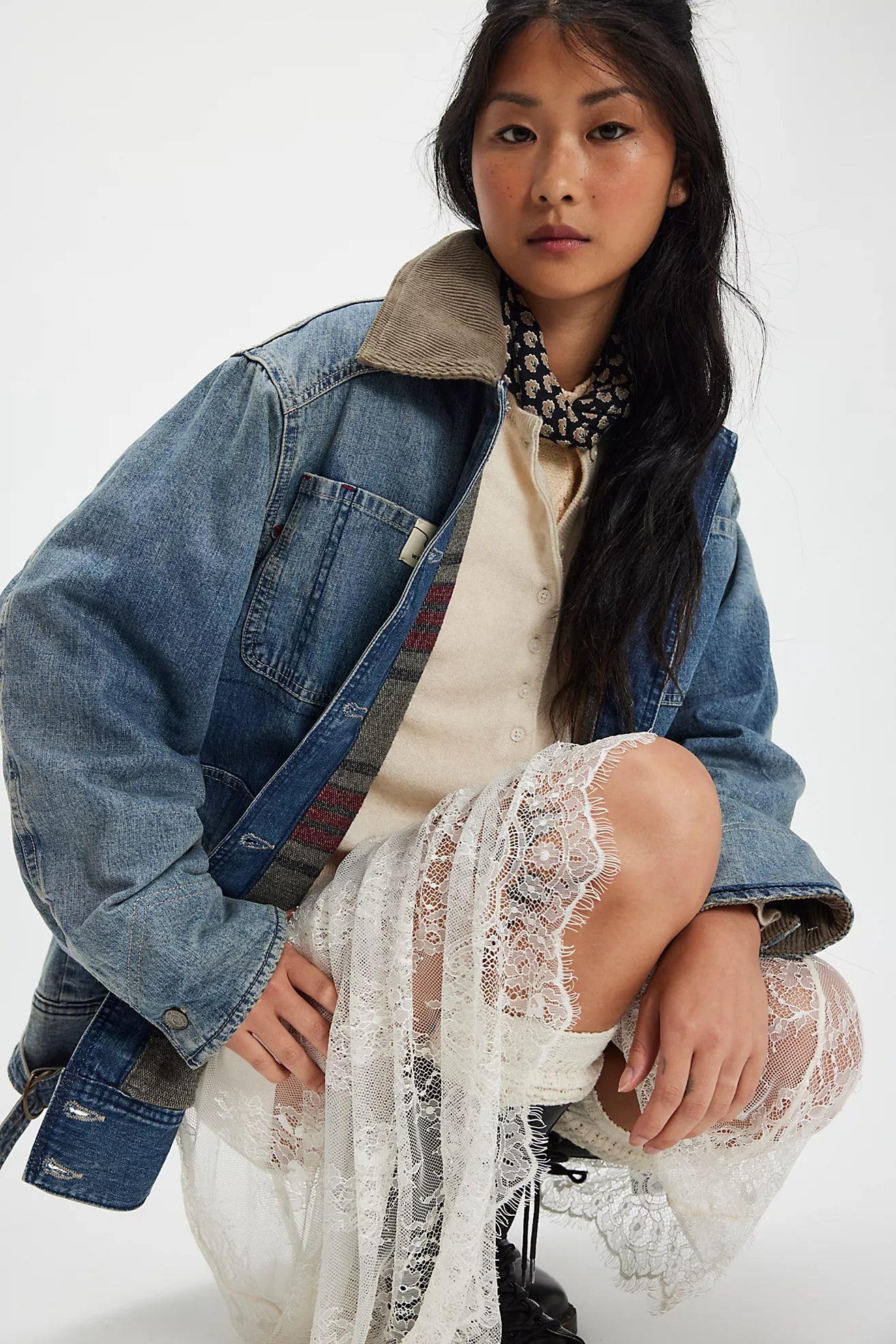 Free People We The Free Sweet Talk Denim Barn CoatCentury Wash