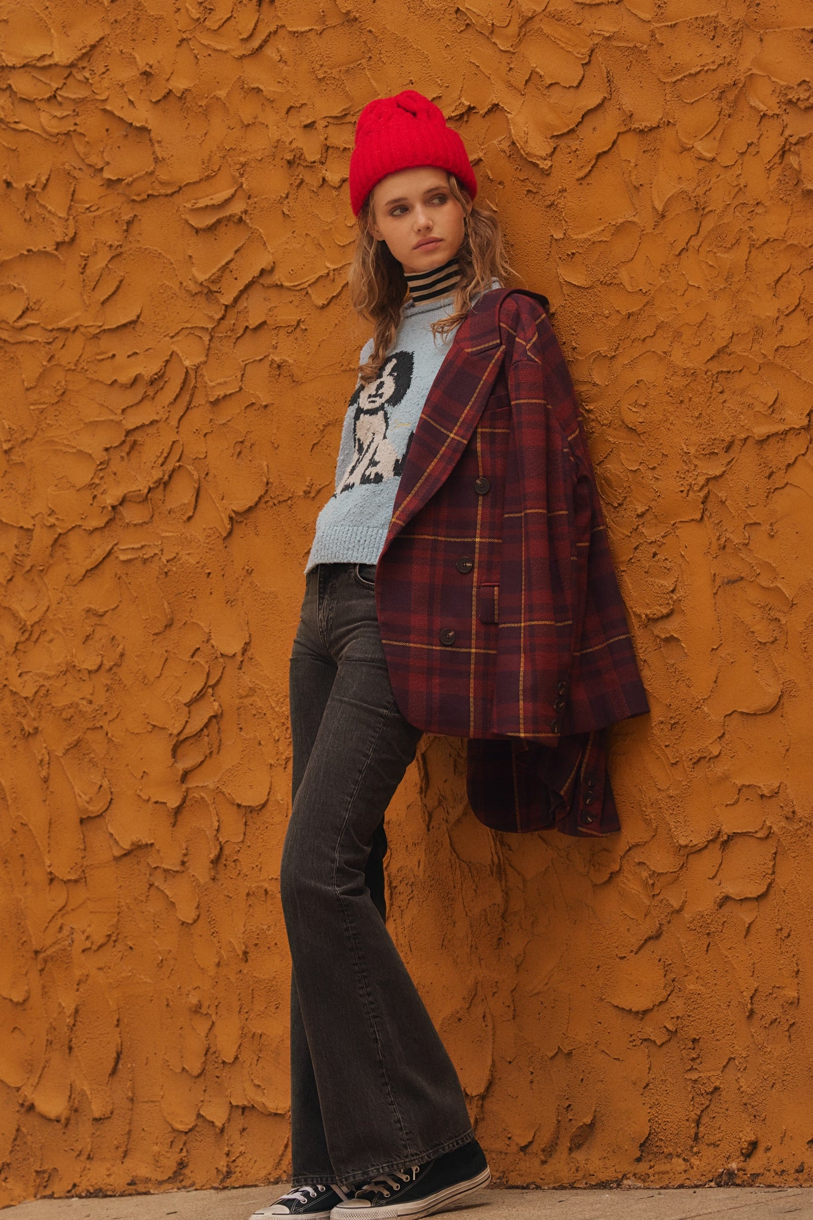 Free People Dean Double-Breasted Blazer/Plum Combo
