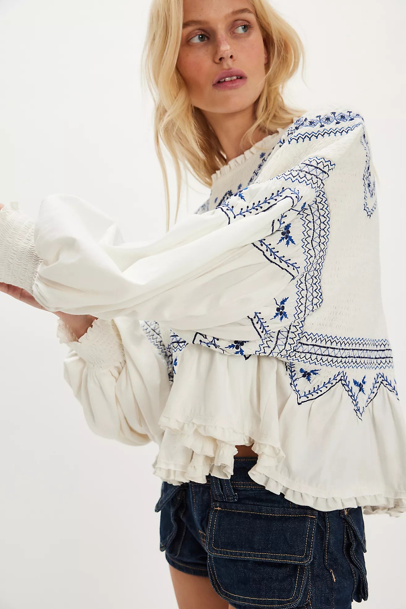 Free People Holly Long Sleeve Knit Top/Eggnog Combo