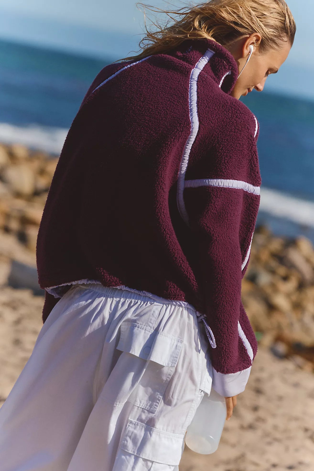 Free People Mountain High Half Zip Fleece/Black Cherry Combo