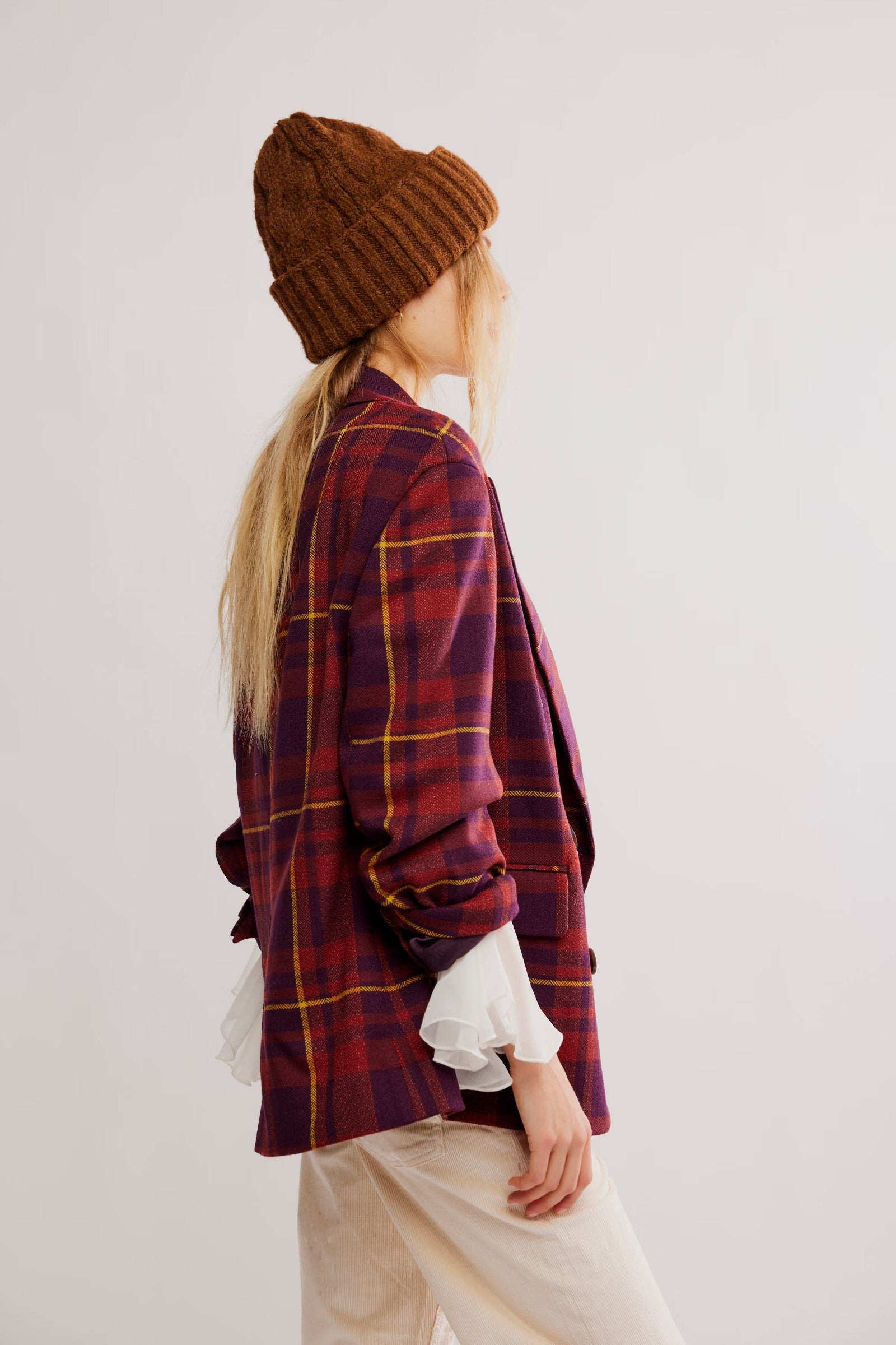 Free People Dean Double-Breasted Blazer/Plum Combo