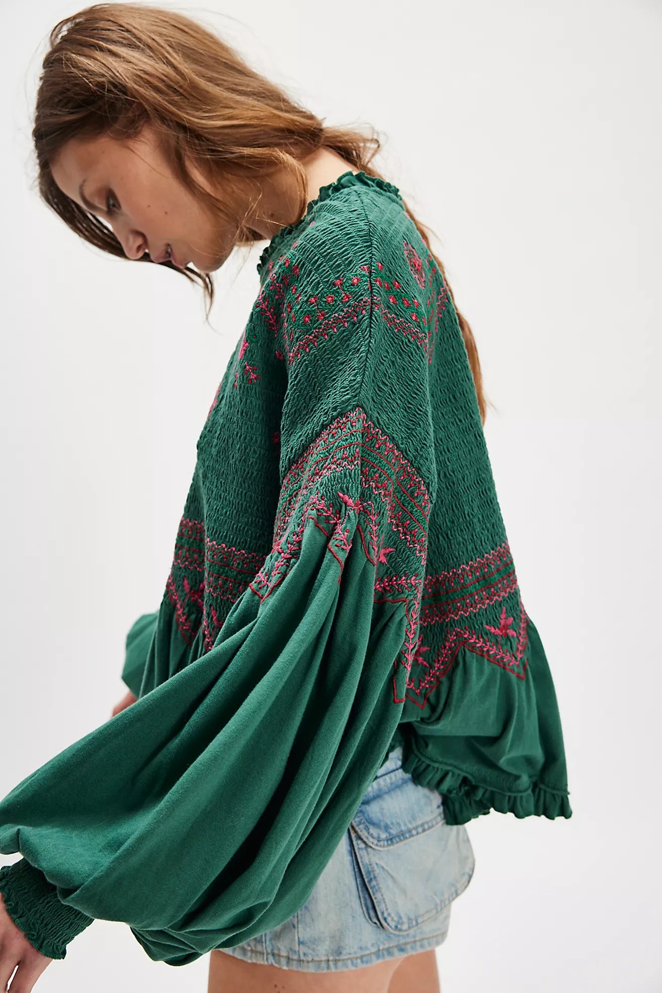 Free People Holly Long Sleeve Knit Top/Green Combo