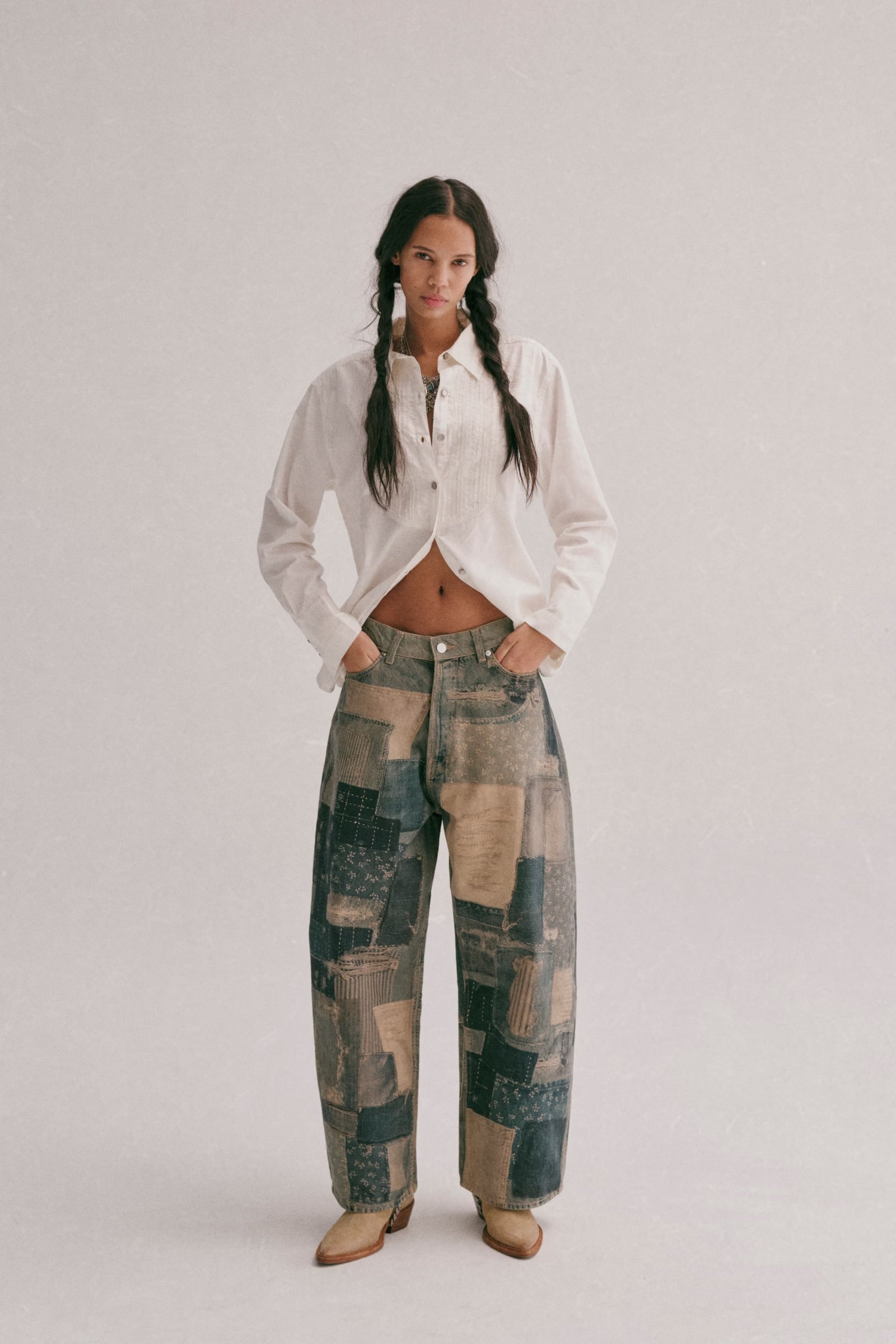 Free People We The Free Illusions Printed Relaxed Jeans/Indigo Combo