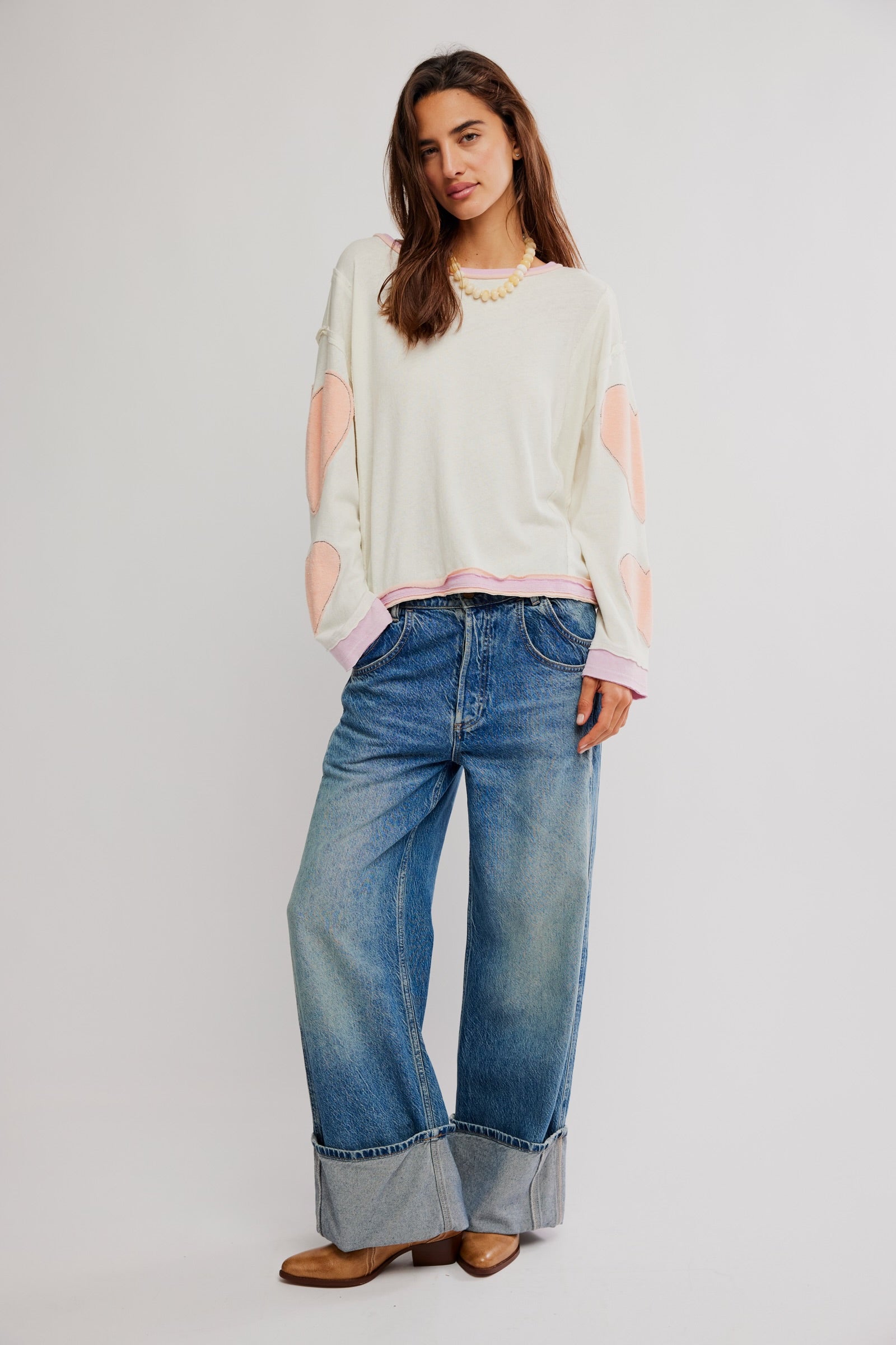 Free People We The Free You're A Star Tee/Mint Heart Combo