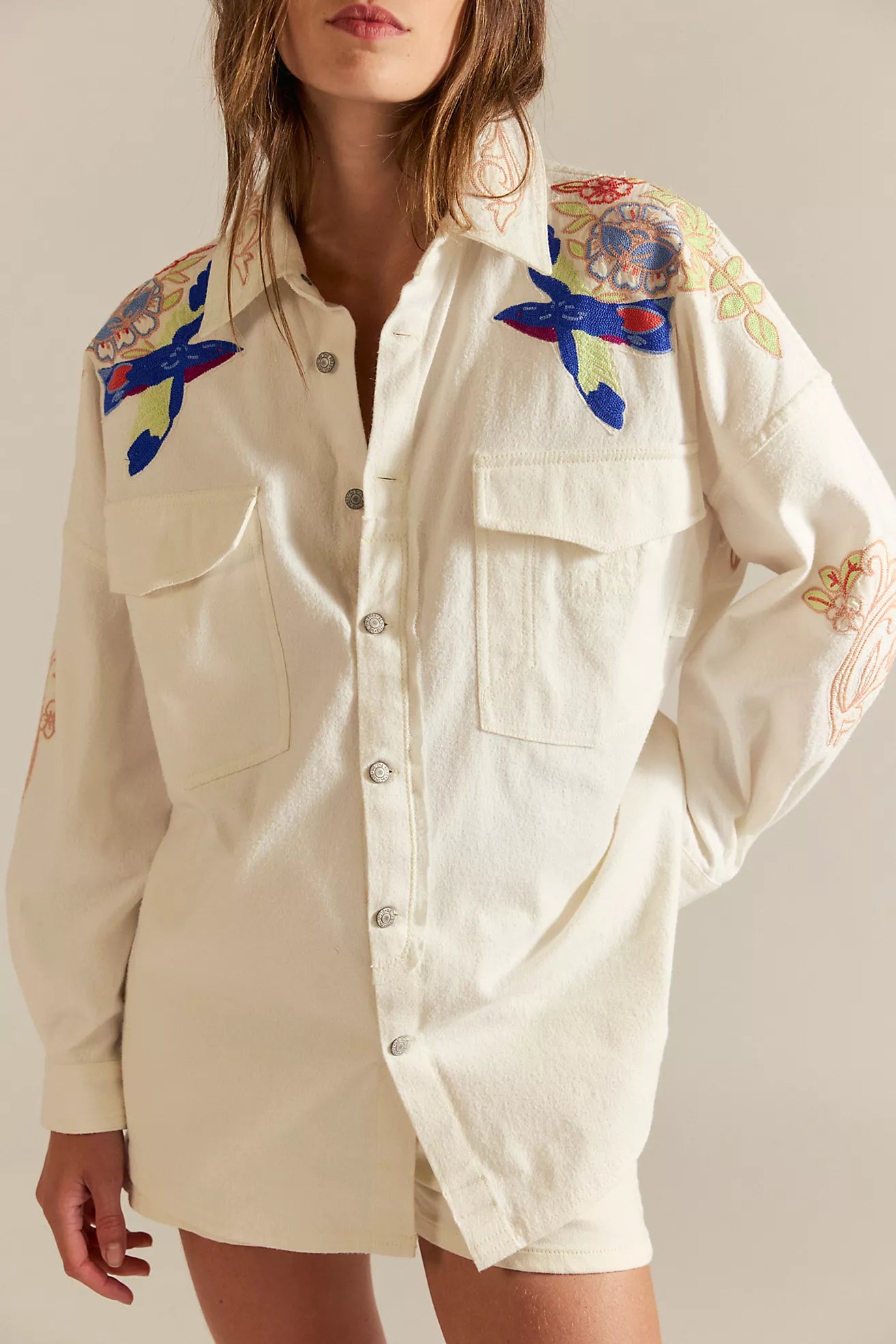 Free People We The Free Take Flight Embroidered Shirt/Snow Bell Combo
