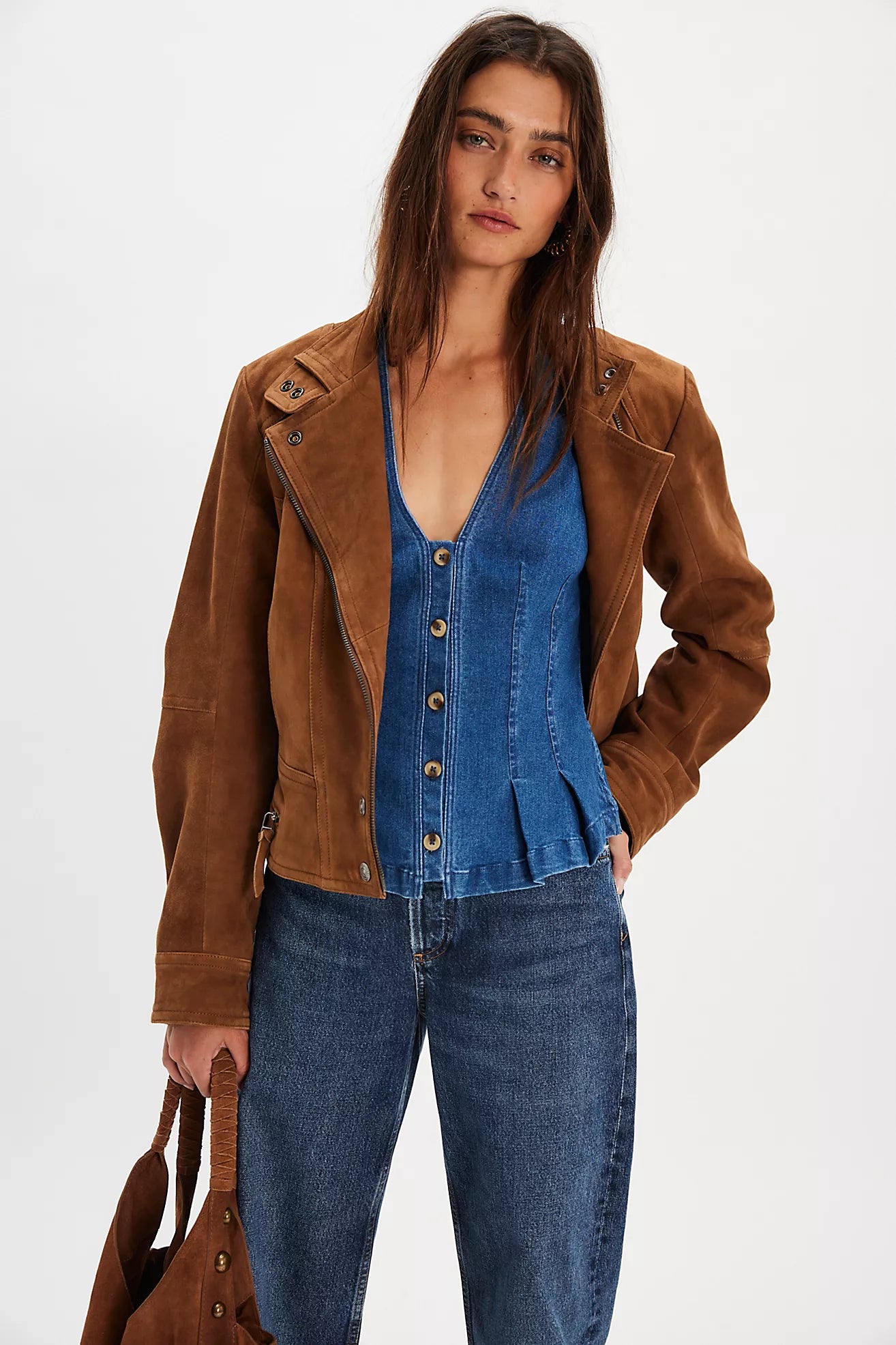 Free People Dylan Denim Vest/Medium Blue