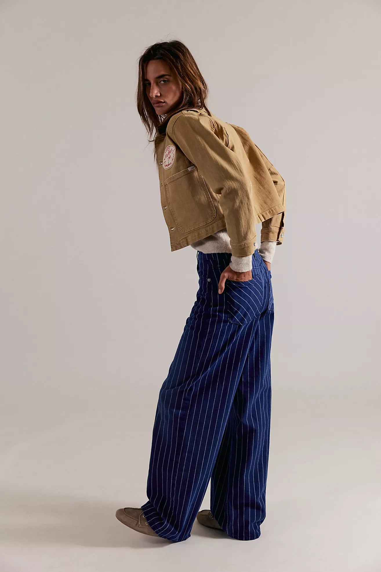 Free People We The Free Nia Striped Boyfriend Jeans /Indigo Pinstripe
