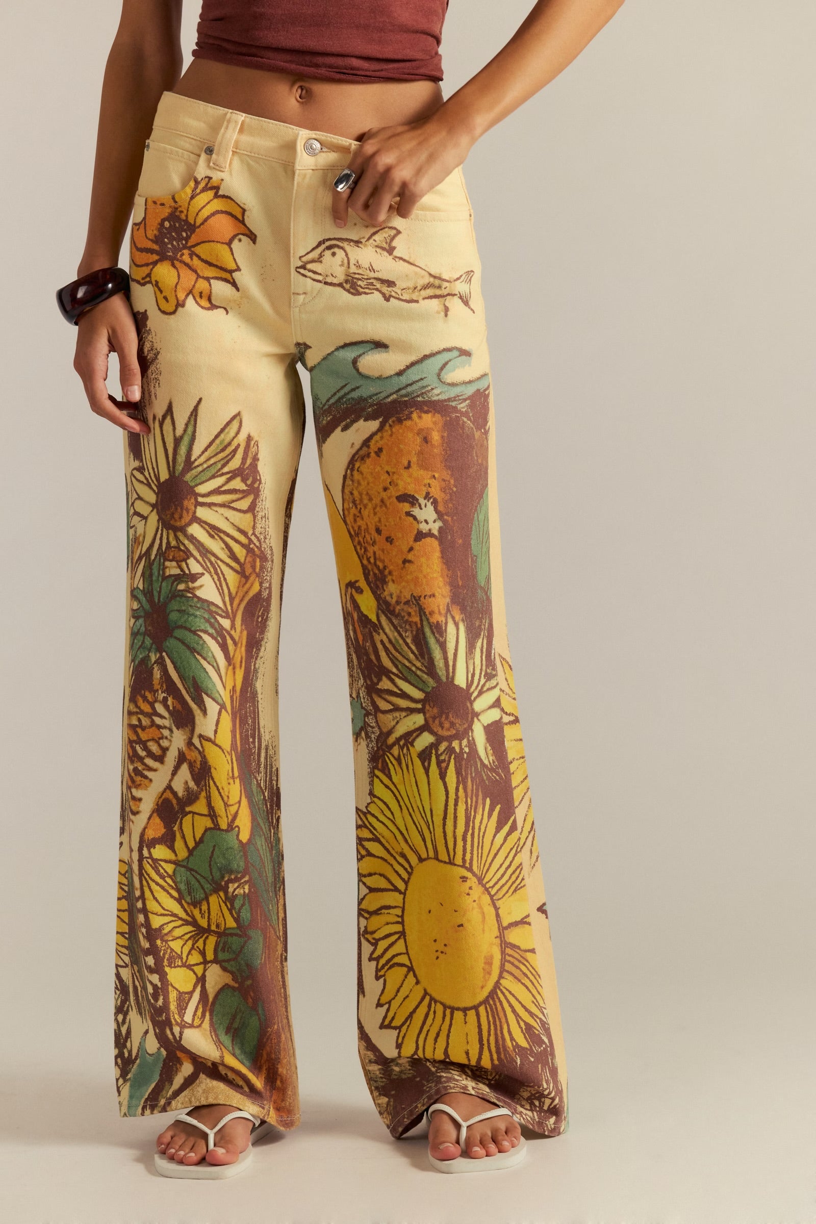 Free People We The Free Tinsley Printed Jeans/Beach Scene