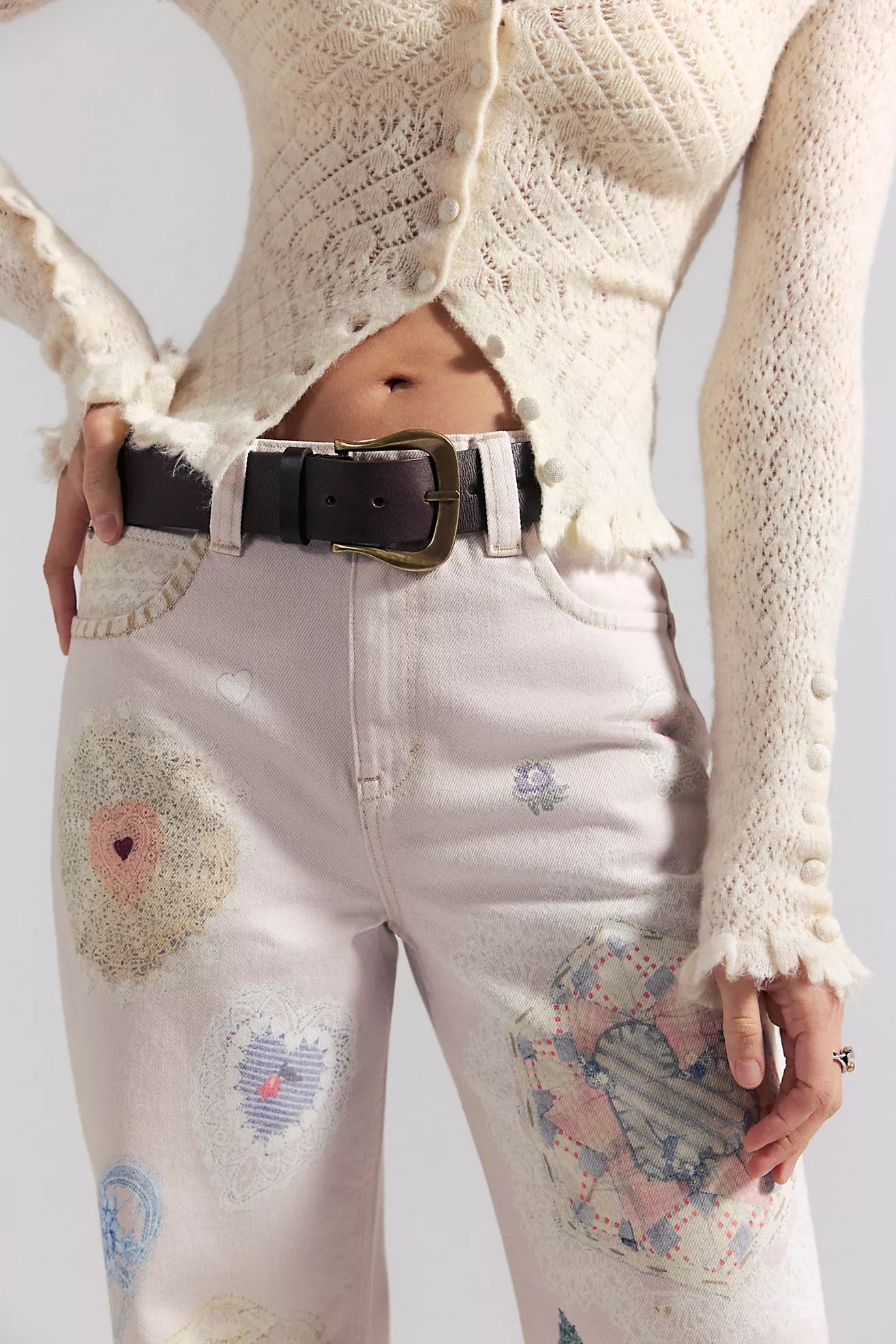 Free People We The Free Tinsley Printed Jeans /Illusions Heirloom Ivory