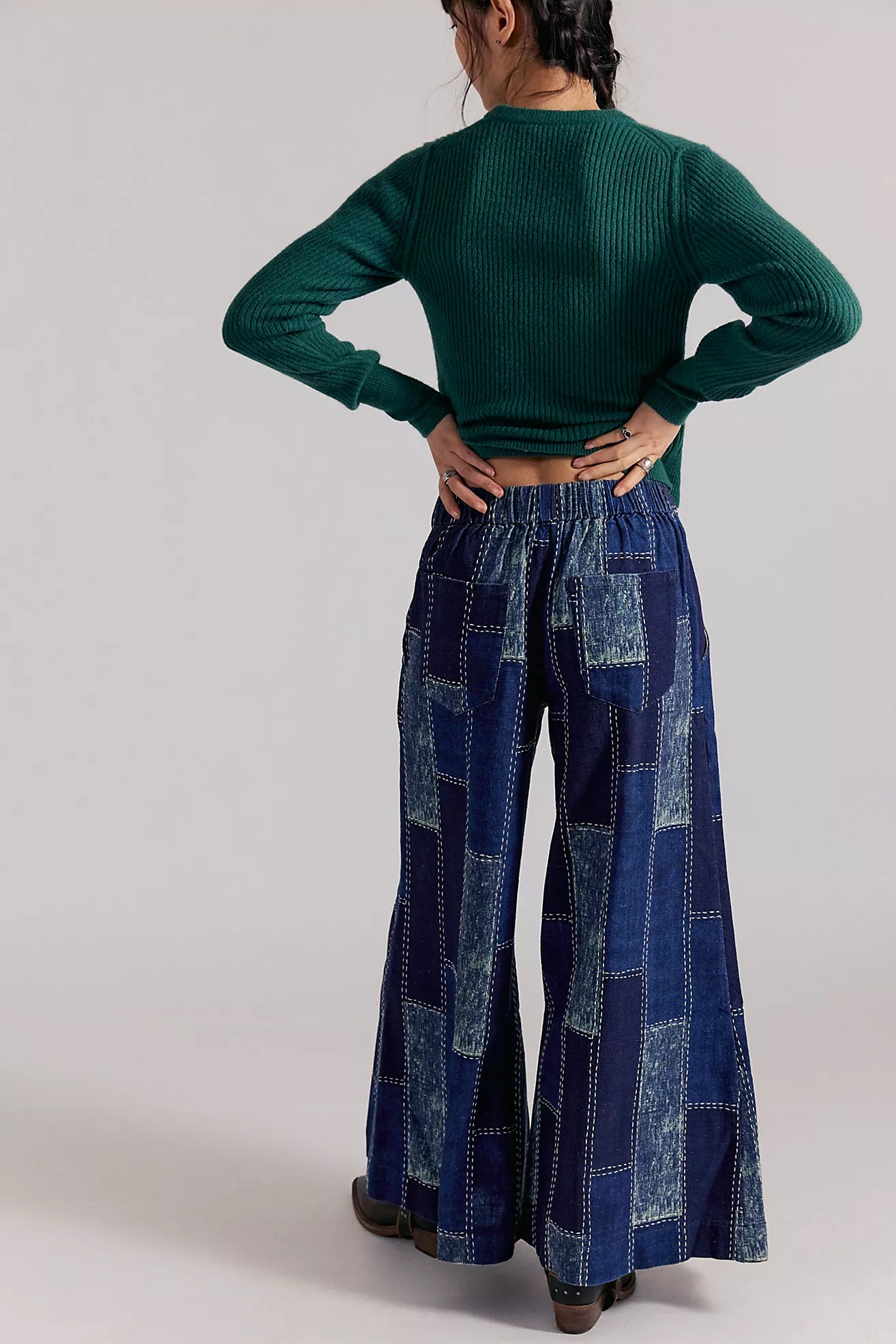 Free People We The Free Patches Wide-Leg Flare Jeans /Indigo Patchwork