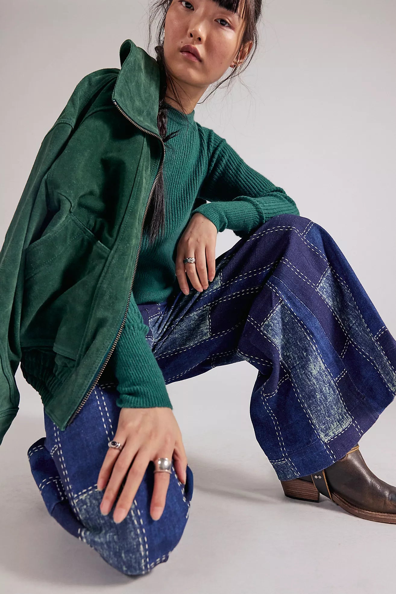 Free People We The Free Patches Wide-Leg Flare Jeans /Indigo Patchwork