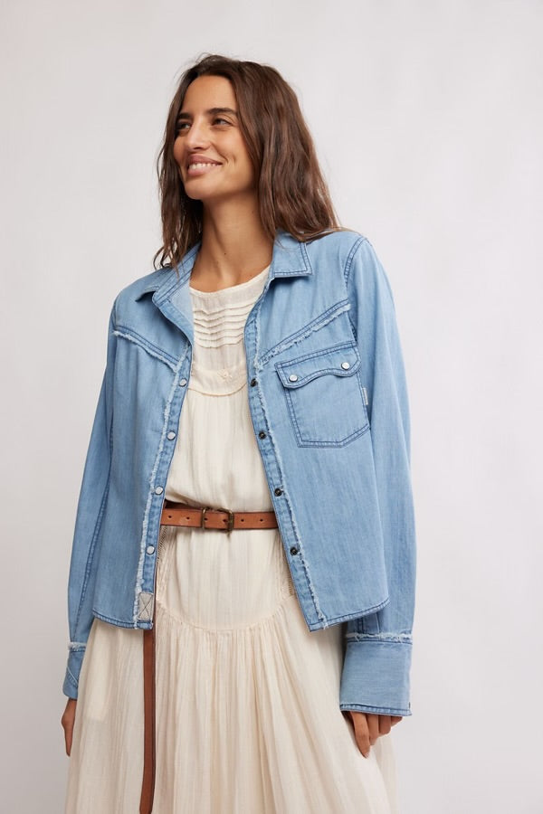 Free People Shrunken Denim Indigo/Light washed Faded